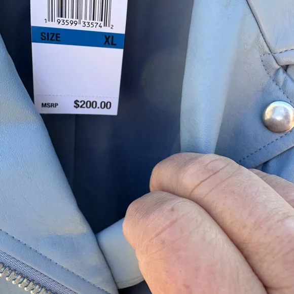 Michael Kors Light Blue Studded Leather Jacket - Picture 2 of 4